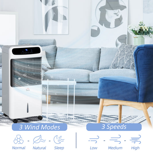 32" Evaporative Air Cooler With 3.2 Gal Water Tank, 60° Oscillating, 3-In-1 Ice Cooling Fan, Portable Swamp Cooler With Humidifier For Home Office, 3 Modes, 3 Speeds, 12H Timer, Remote, White