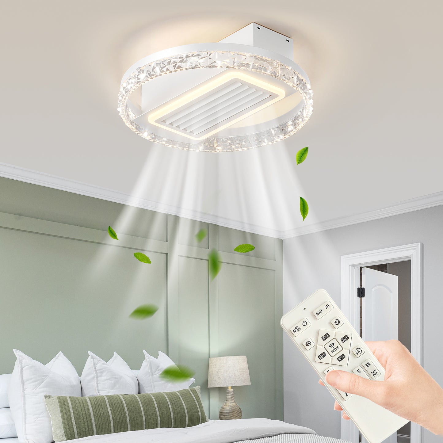 20  LED Bladeless Ceiling Fan Light With Remote Control  Modern Flush Mount Ceiling Lamp With Air Circulation And Adjustable Brightness For Living Room, Dining Room, Or Bedroom