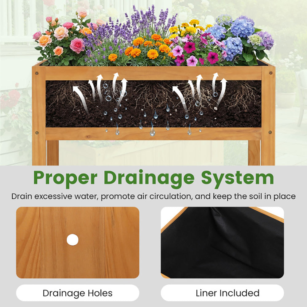Wood Raised Garden Bed Elevated Planter Box With Bed Liner And Drainage Holes For Vegetables Flowers Herbs For Garden, Backyard, Balcony Or Patio