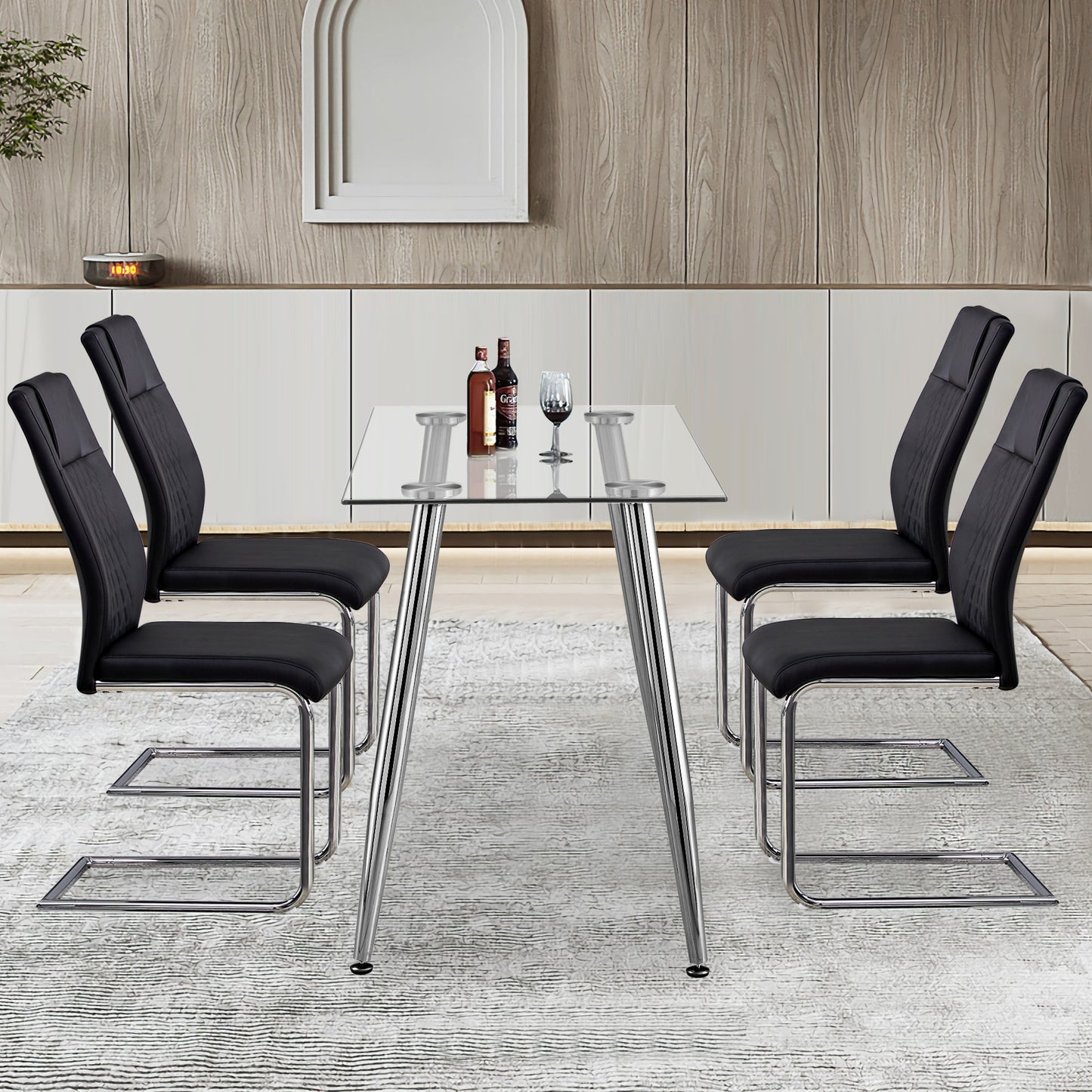 Modern Dining Chairs With Faux Leather Padded Seat Dining Living Room Chairs Upholstered Chair With Metal Legs Design For Kitchen, Living, Bedroom, Dining Room Side Chairs Set Of 8   Black  PU   C-001
