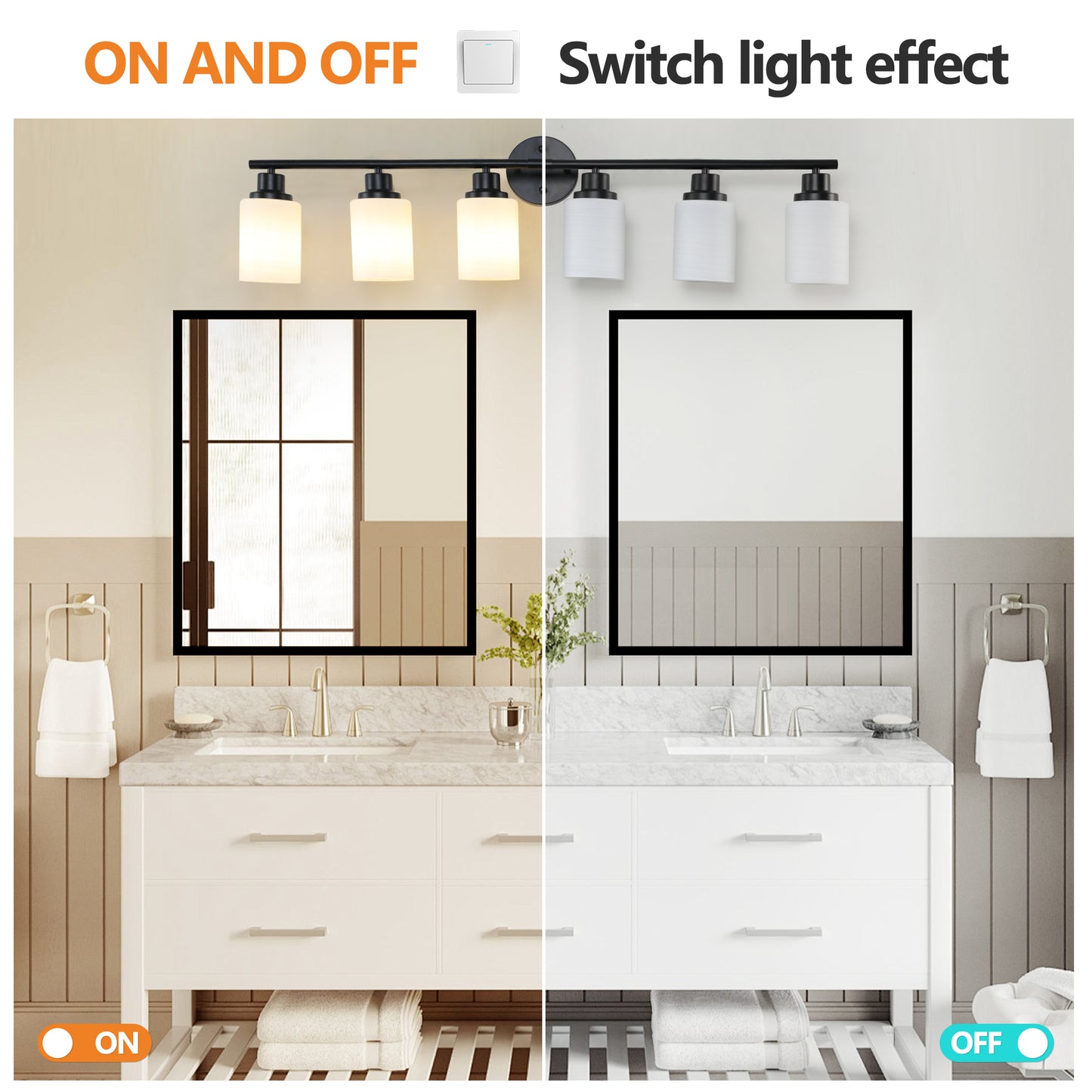 39 Modern 6-Light Vanity Bathroom Mirror Light, Frosted White Glass With Black Iron Frame, Contemporary Wall Sconce For Bedroom, Bathroom, And Dressing Room  No Bulbs