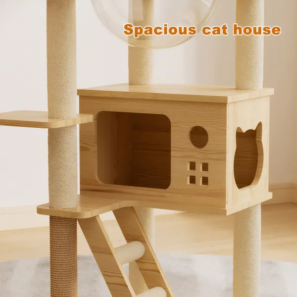 48.8' Modern Cat Tower, Wood Cat Tree Tower For Indoor Cats, Cat Treewith Sisal-Covered Scratching Posts And Top Perch, Cat Condo With Acrylic Hammock For Small Large Cats -Does Not Support Self Pick