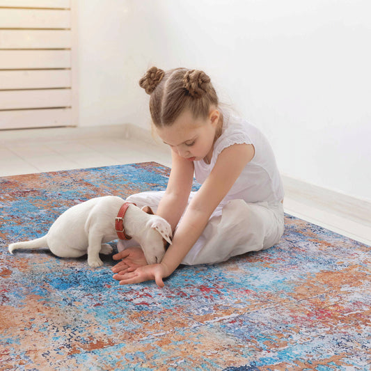 MAVAL Multi Washable Rug 4x6 Area Rug  Multi, 4' X 6'