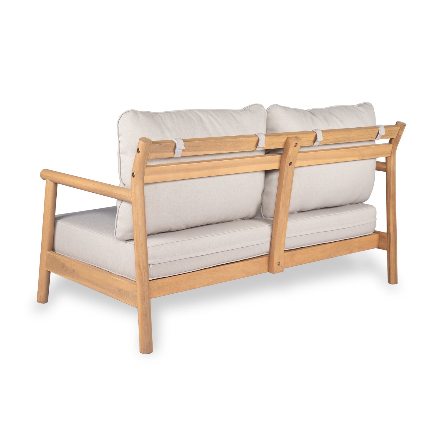 Patio Acacia Wood Loveset Sofa With Water-resistant Cushion, Teak   Beige