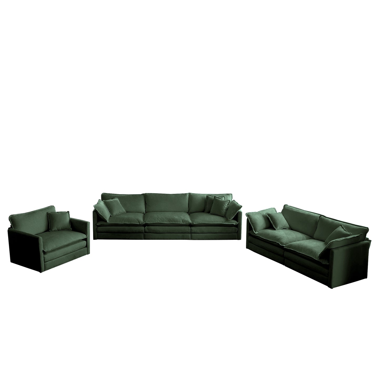 Modern Sofa Couch, 3 Piece Set Extra Deep Seat Sectional Sofa For Living Room, Oversized Sofa, 3 Seat Sofa, Loveseat And Single Sofa, Green Chenille