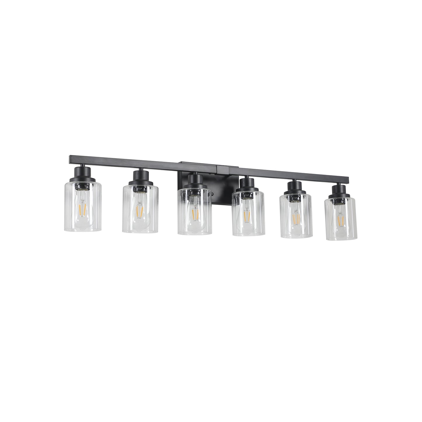 37  Modern 6-Light Bathroom Vanity Light Fixture - Black Finish With Clear Glass Shades, Perfect For Bathroom, Vanity, And Dressing Area Lighting  No Bulbs