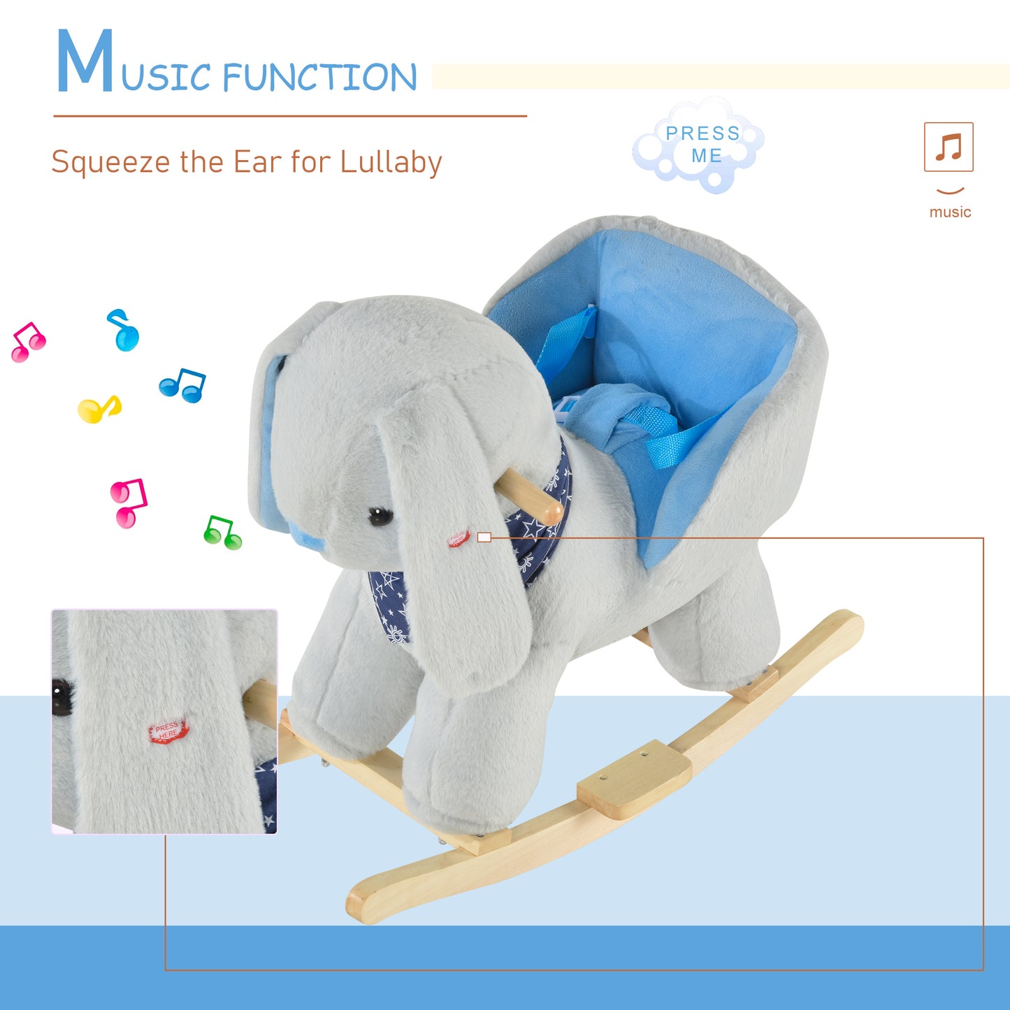 Kids Ride-On Rocking Horse Toy Bunny Rocker With Fun Play Music & Soft Plush Fabric For Children 18-36 Months
