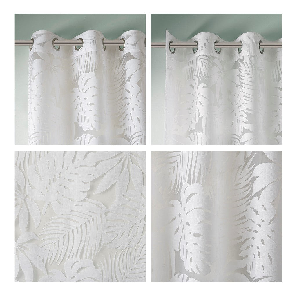 Palm Leaf Burnout Window Sheer White 50x63