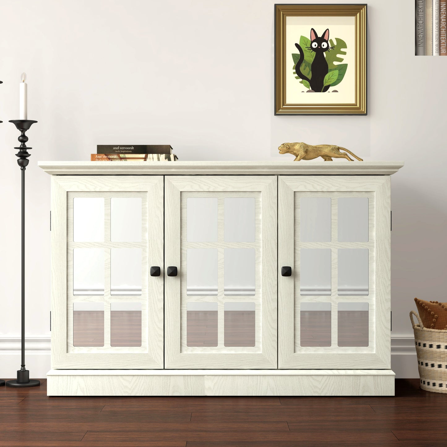 45 Wide Storage Cabinet With 3 Mirrored Acrylic Doors, Sideboard With Adjustable Shelves For Living Room Dinning Room Kitchen, Made With Decorative Laminates And MDF Substrate