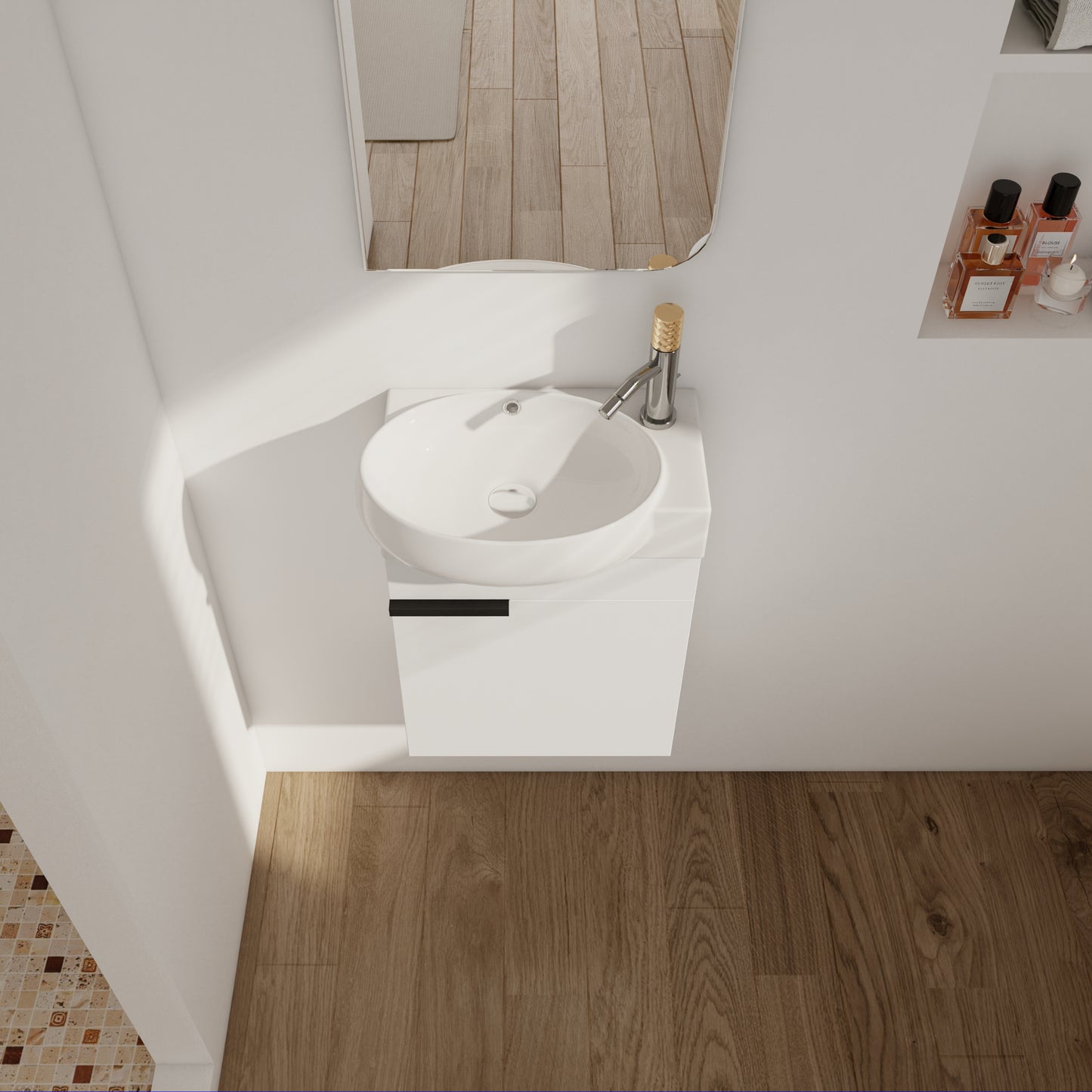 Soft Close Doors Bathroom Vanity With Sink 16 Inch  For Small Bathroom