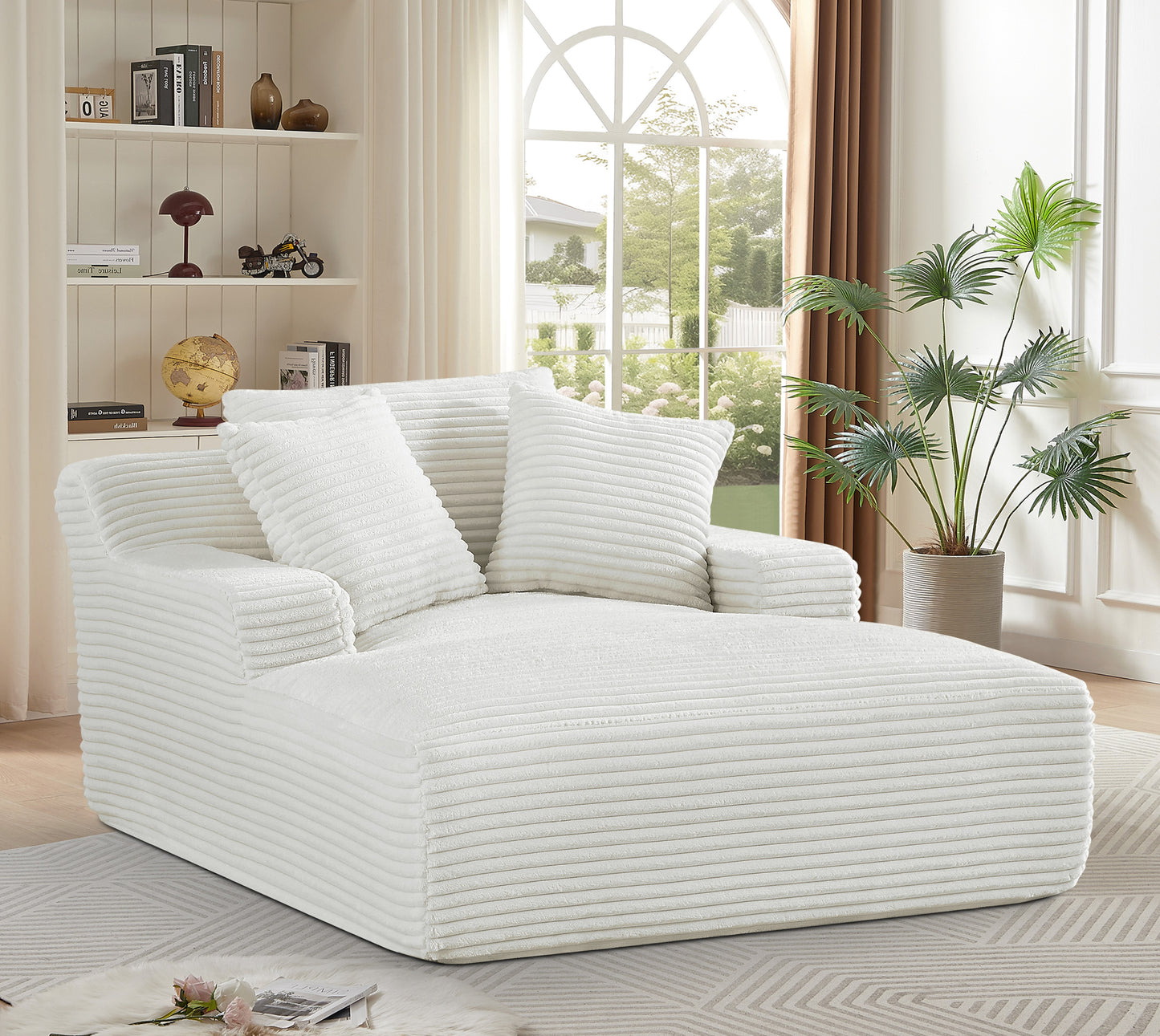 Cloudline Oversized Chaise Lounge Chair In Soft Corduroy, Modern Comfy Couch With Full Foam Cushioning, Cozy Sleeper Sofabed For Living Room, Bedroom, No Assembly Required, Ivory