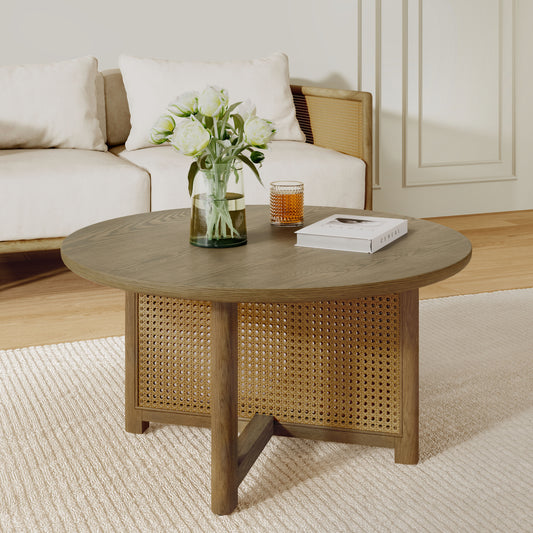 32 Rattan Coffee Table, Round Rattan Woven Wood Coffee Table