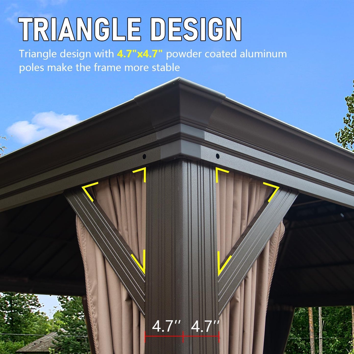 14x22FT Hardtop Gazebo, Outdoor Gazebo With Galvanized Steel Double Roof, Aluminum Frame, Built-in Gutter System, Curtain And Netting, Metal Gazebo Pavilion For Patio Deck Garden, Brown