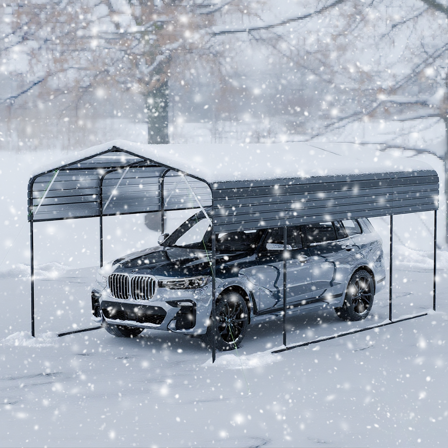 Metal Carport 11x19 FT Heavy Duty With Galvanized Steel Roof Black Frame