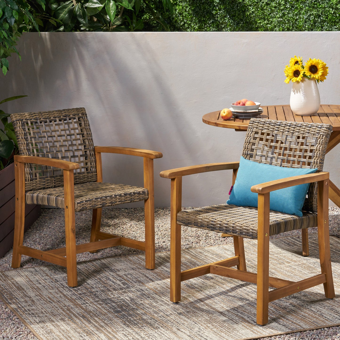 HAMPTON WOOD AND WICKER DINING CHAIR  SET OF 2