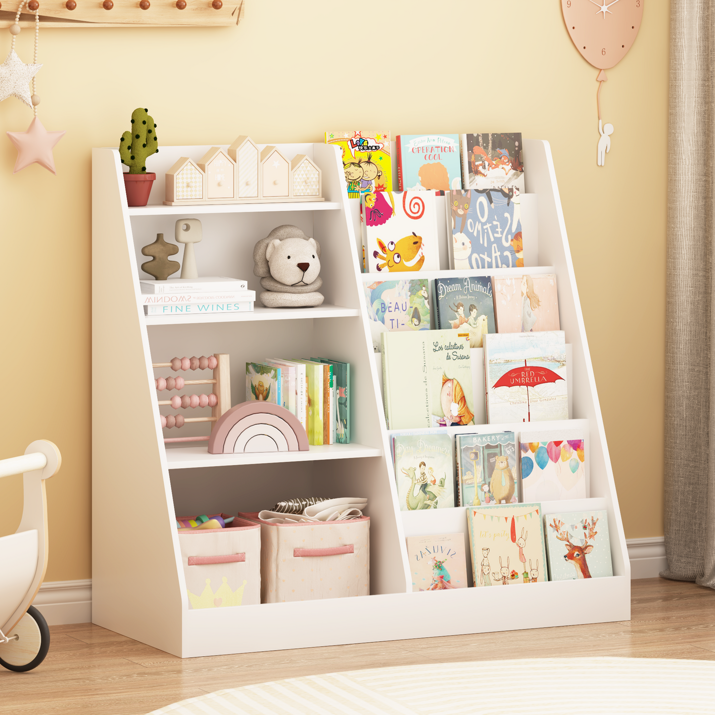 New Kids Bookshelf And Toy Storage Organizer, Multifunctional 4 Tier Wooden Kids Book Shelf With  Bookcase Display Stand In Kids Room Playroom Nursery For Kids, Children, Toddlers White
