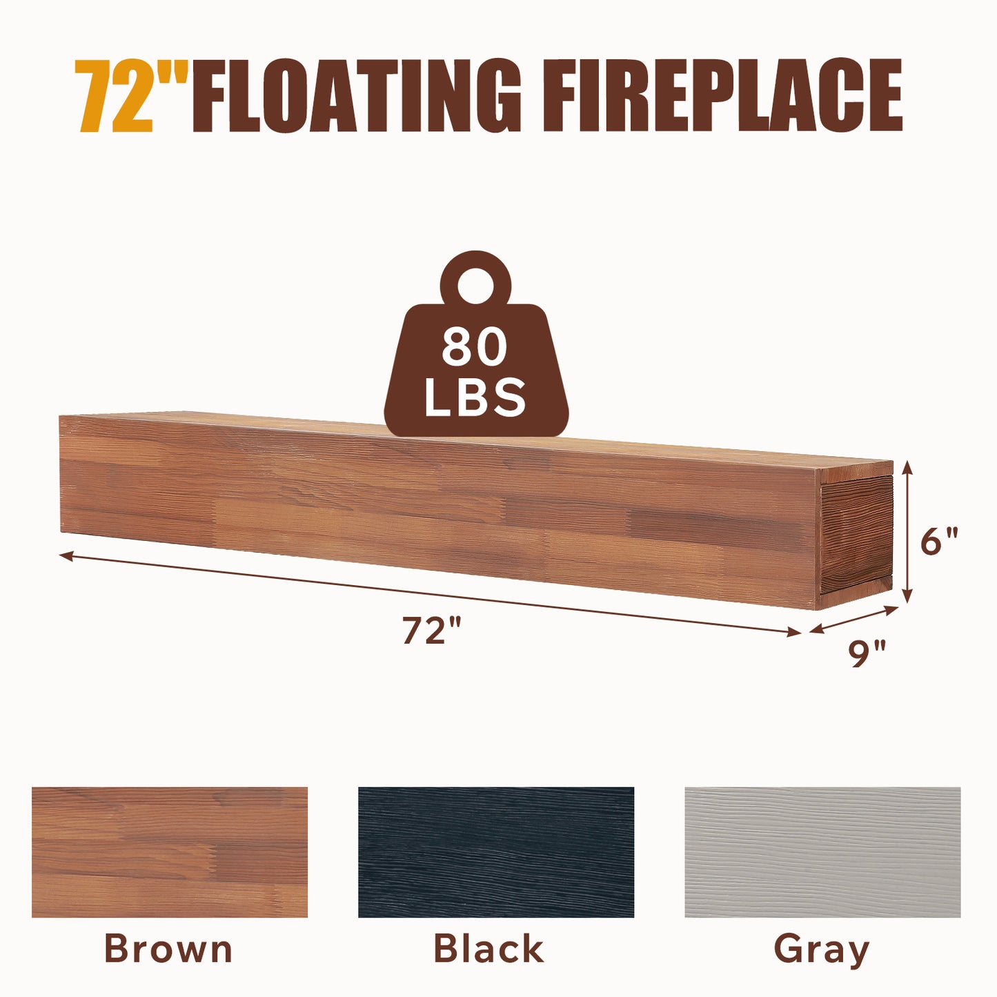 72  Rustic Wood Fireplace Mantel,Wall-Mounted & Floating Shelf For Home Decor
