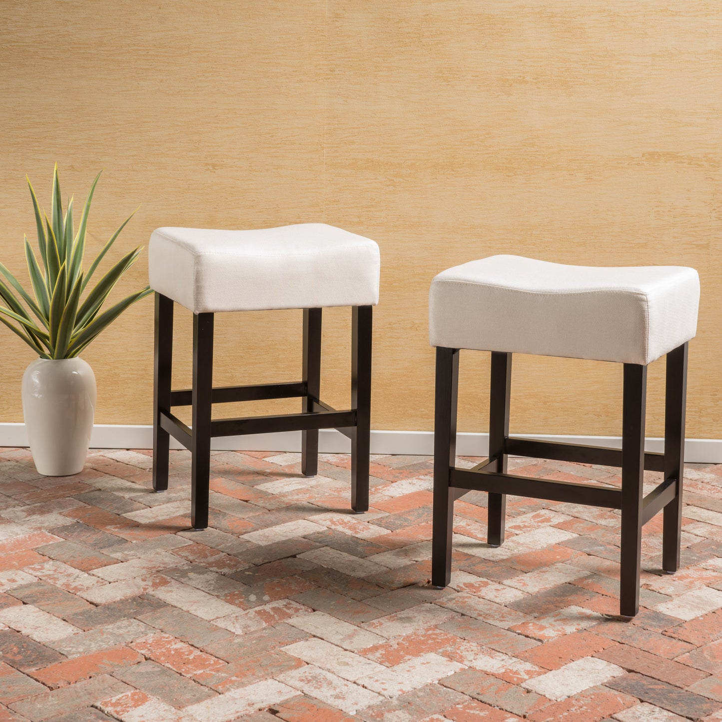 Set Of 2, 26.75 Backless Fabric Counter Height Barstool,  Beige