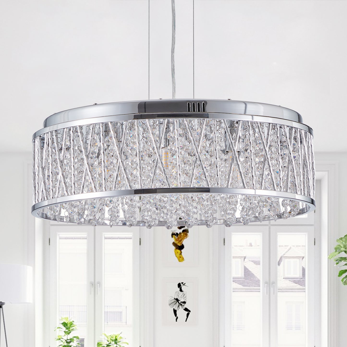 Modern Crystal Chandelier 19 Inches Aluminum Iron Round Ceiling Light Flush Mount Ceiling Light Fixture For Kitchen Island Dinning Bedrooms And Hallway Bulb Not Included