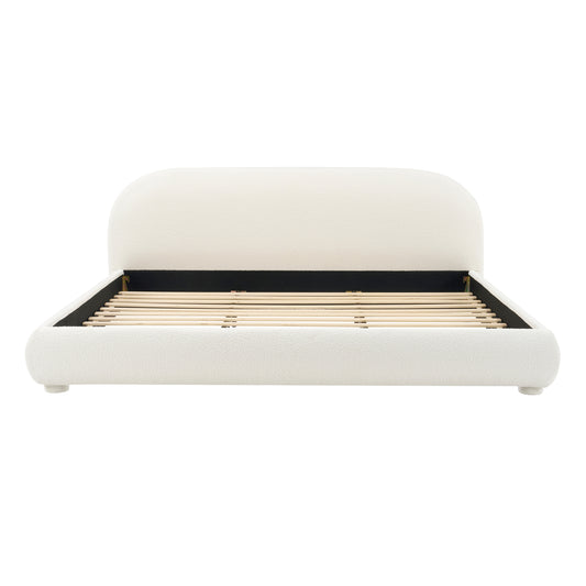 Cream Style Fabric Upholstered Bed, Simple Modern Bedroom Double Bed,King