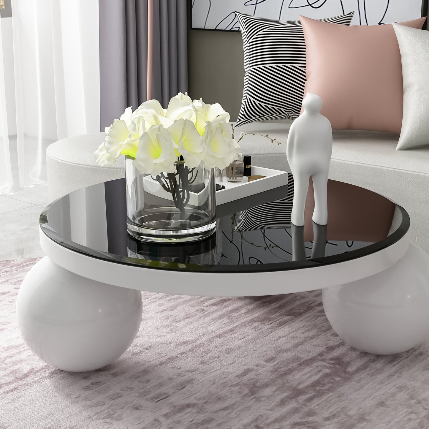 38.6  Inch Round Tempered Glass Table Top Black Glass 0.5 Inch Thick Beveled Polished Edge