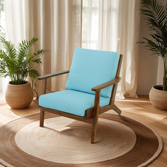 Connor Solid Wood Linen Lounge Chair - Sky Blue