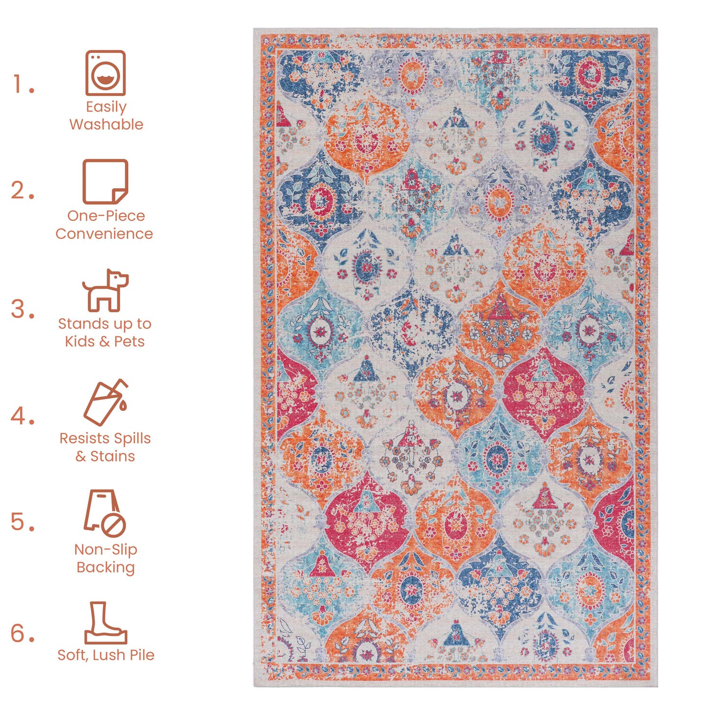 2x3 Cream Area Rug, Washable Area Rugs, Low-Pile, Non-Slip, Non-Shedding, Foldable, Kid&Pet Friendly, Area Rugs For Living Room, Bedroom, Kitchen, Dining Room Rug, Perfect Gifts,  Cream, 2' X 3'