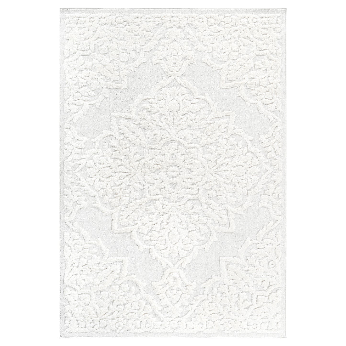 Step Collection High-Low Medallion Cream Cream Indoor Area Rug, 7'9''x10', Modern, Contemporary, Geometric, Bohemian, Bedroom, Kitchen, Living Room, Non Shedding Carpet