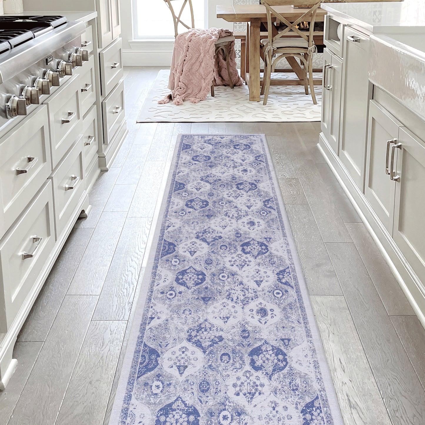 MAVAL Blue Washable Rug Runner Rug  Blue,