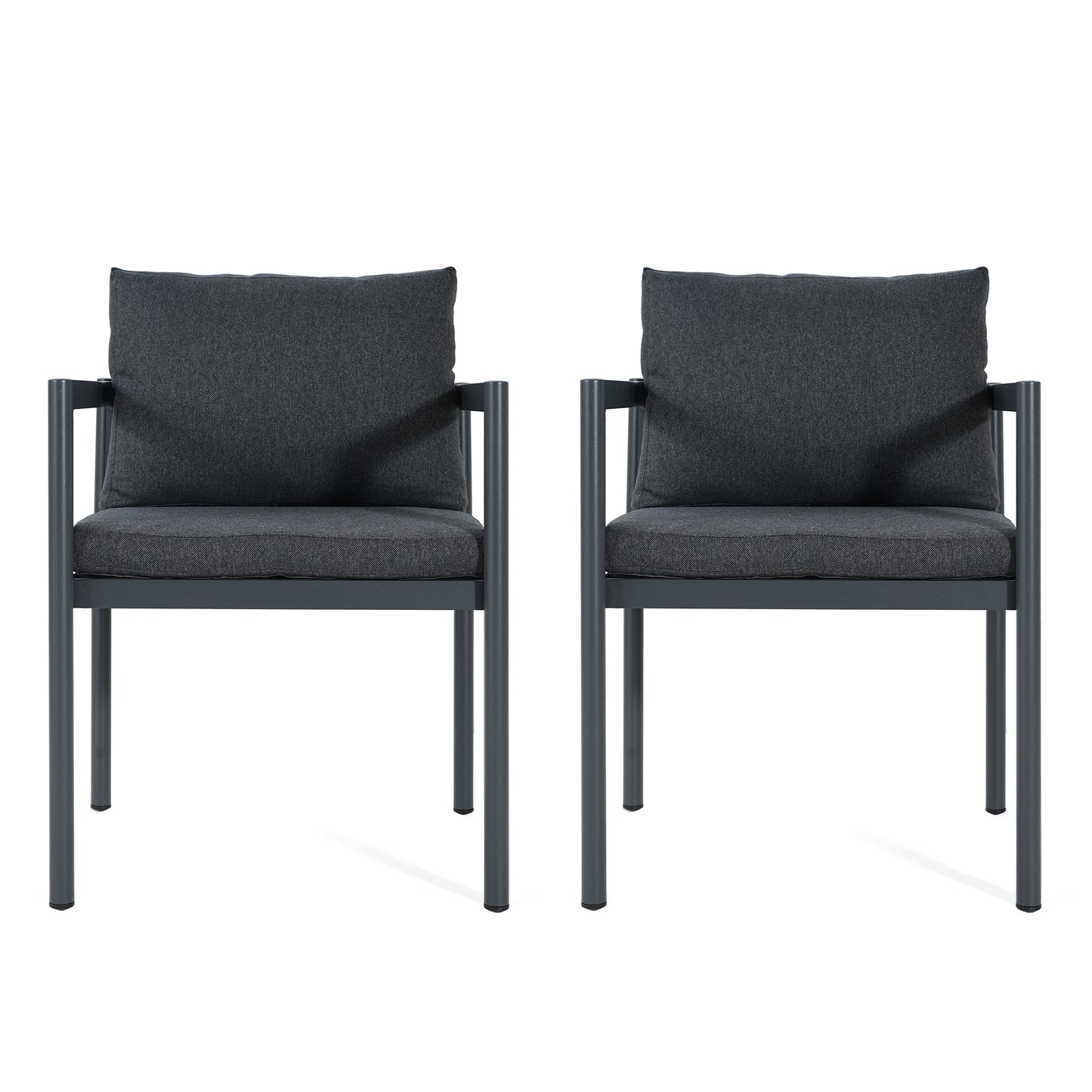 Outdoor Dining Chair Set Of 2, All-Weather Grey Aluminum Frame Patio Chairs With Grey Fabric Cushions, 300lbs