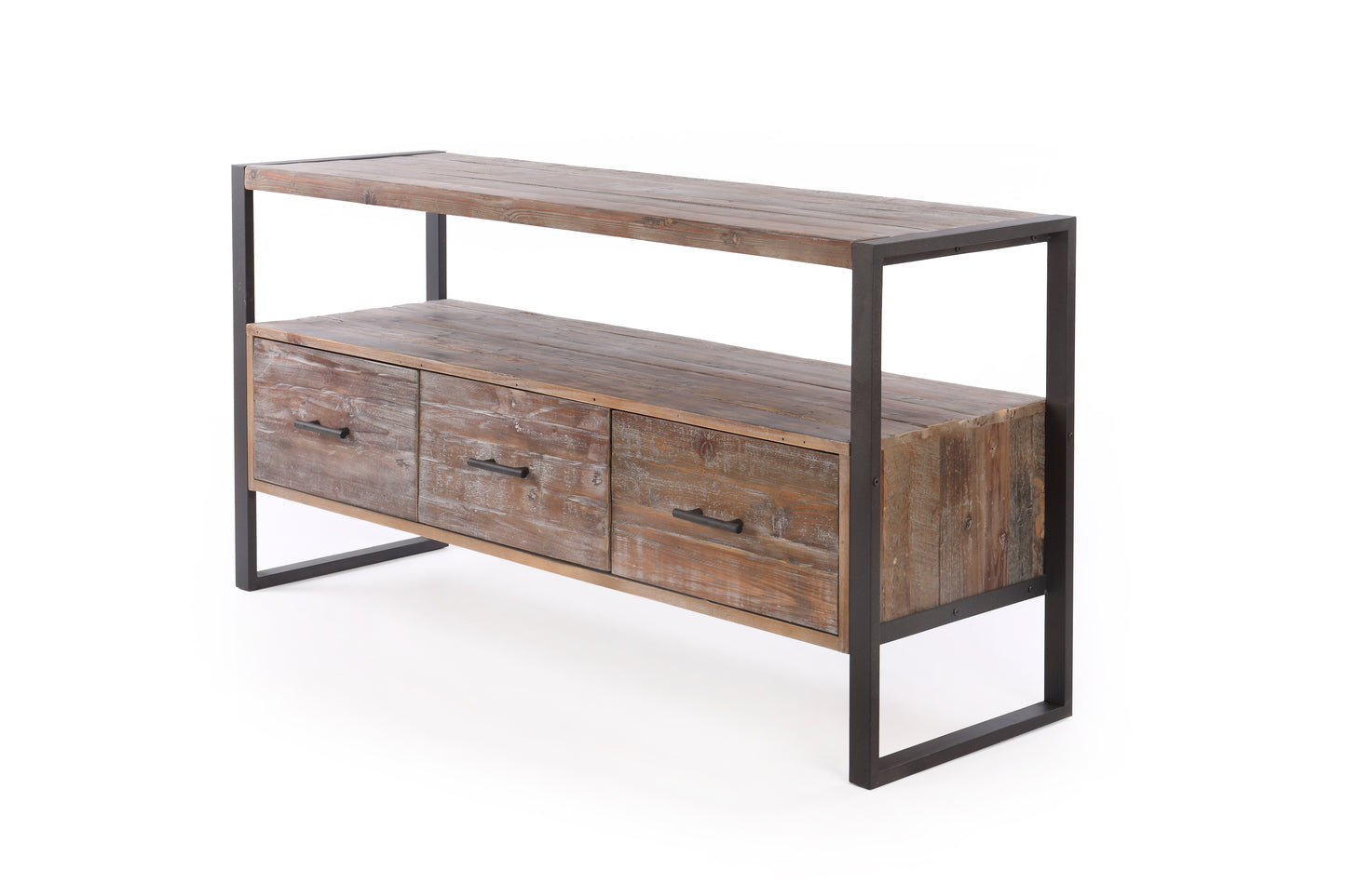 60 Inch Reclaimed Wood Media TV Console Table With 3 Drarwer, Open Shelf, Antique Finish