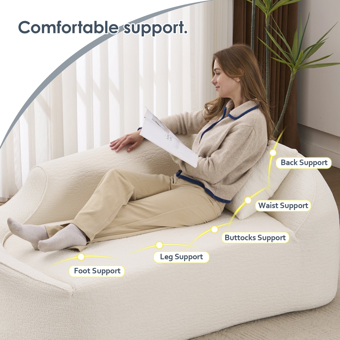 LY-048 Compression Curved Chaise Longue Chair Indoor  Modern Chenille Loveseat Couch With Deep Seat Sofa Bed With 1 Pillow  Sleeper Sofa Couch For Living Room  Bedroom  Apartment