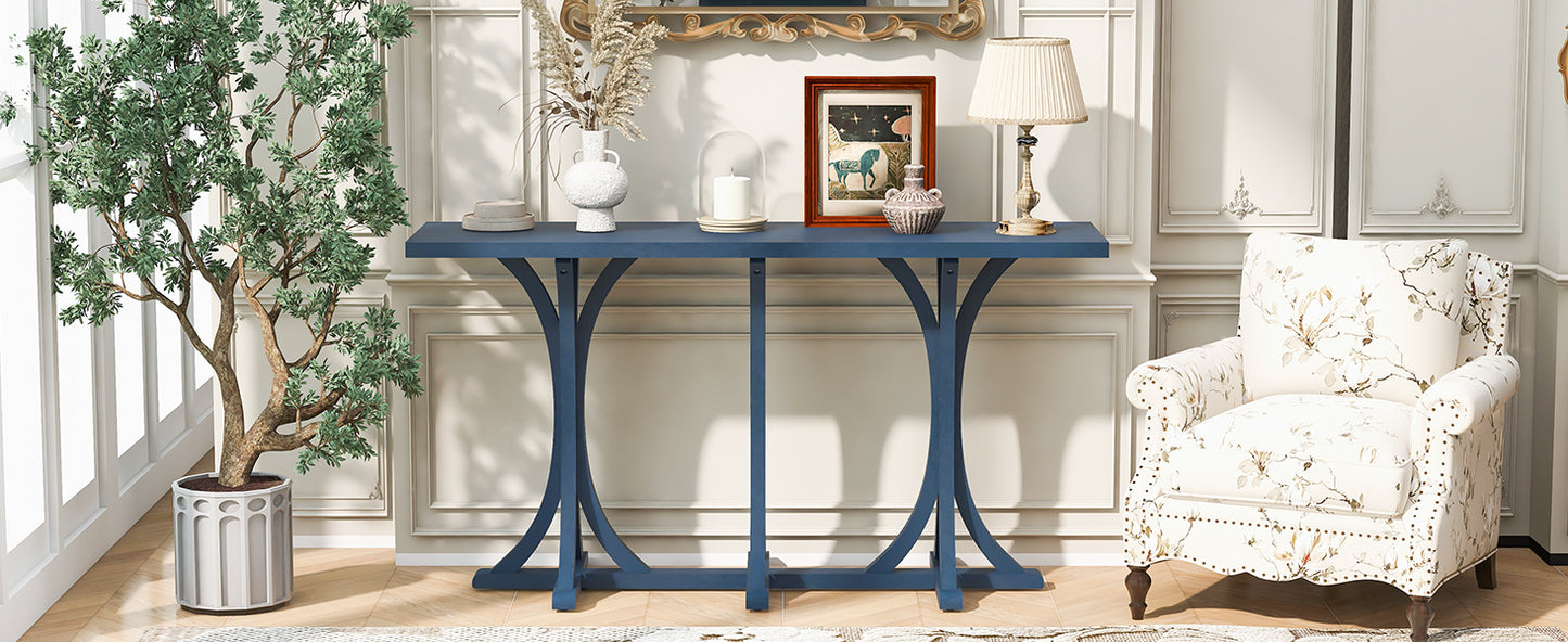 U- Style 59.8  Wooden Console Table With Oak Veneer Top Farmhouse Entryway Table With Rubber Wood Slender Curved Legs Perfect For Living Room Entryway Hallway  Dining Spaces.