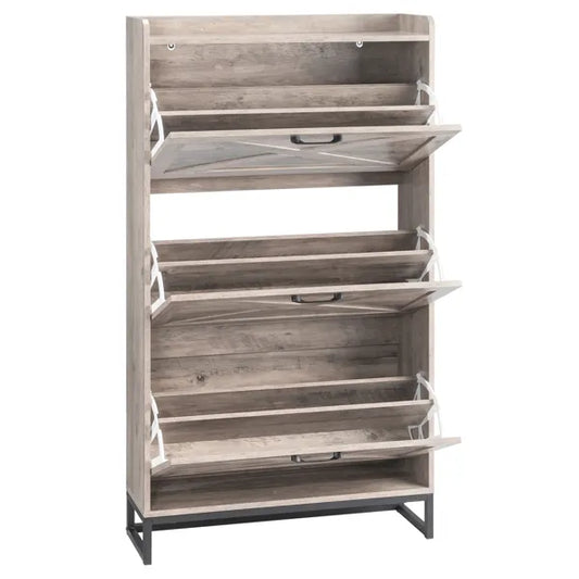 Barn Door Three-drawer Cabinet With Top Panel, Shoe Cabinet, Particleboard, 80x24x145cm, Washed Gray Finish