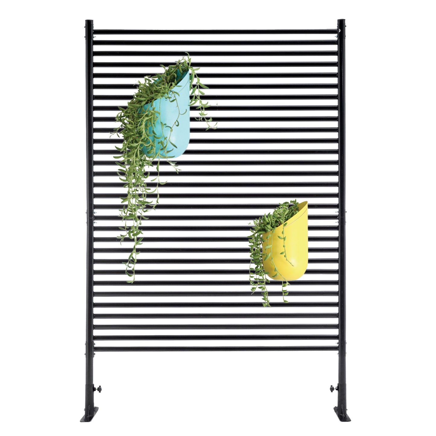 71.26x46.65 Outdoor Privacy Screens Freestanding,Metal Privacy Fence Panels For Outside, Slatted Privacy Screens With Stand,Black