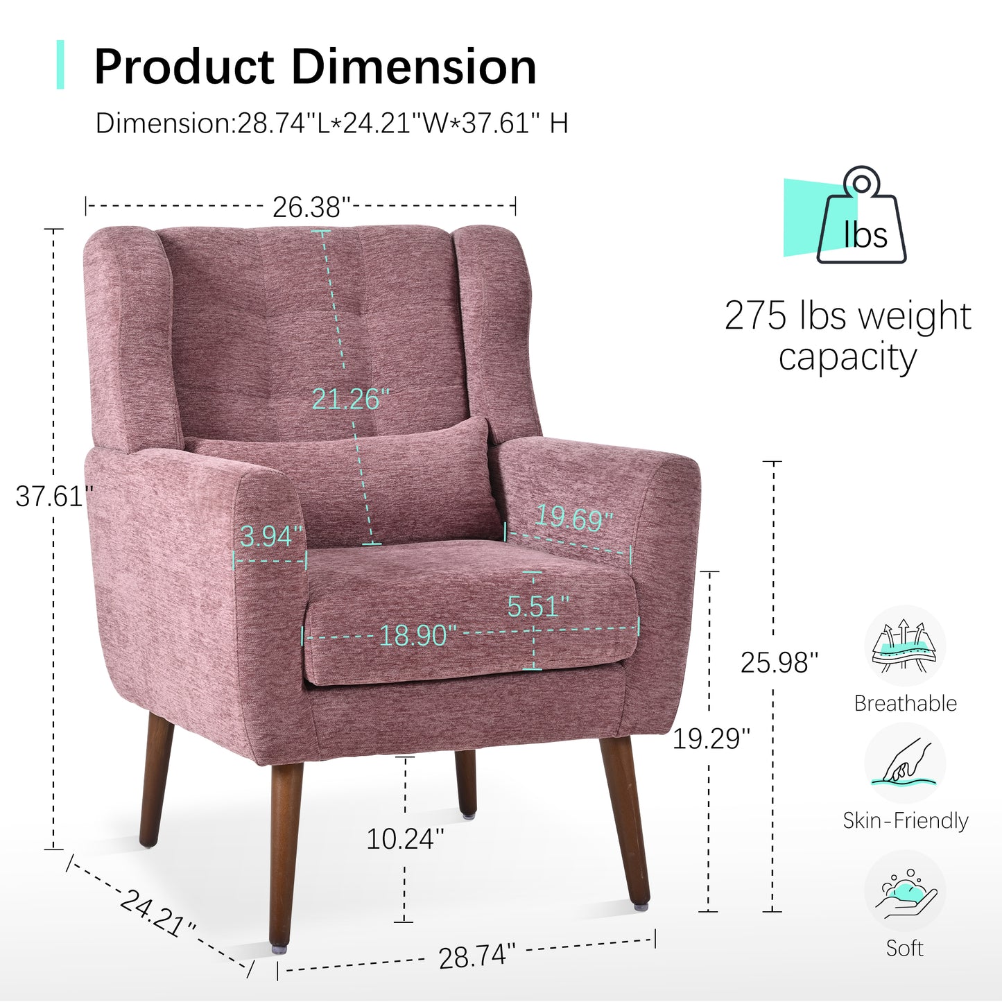 Modern Accent Chair,Chenille Living Room Lounge Chair W Throw Pillow,Comfy Reading Chair,Mid Century Living Room Chair, Lounge Arm Chairs Armchair For Living Room Bedroom Purple
