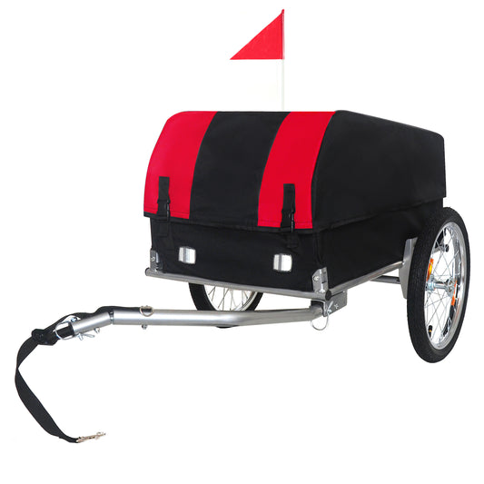 Heavy- Duty Bike Cargo Trailer With Removable Waterproof Cover -  88 Lbs Capacity  16  All- Terrain Wheels & Foldable Design For Camping  Groceries Red Black