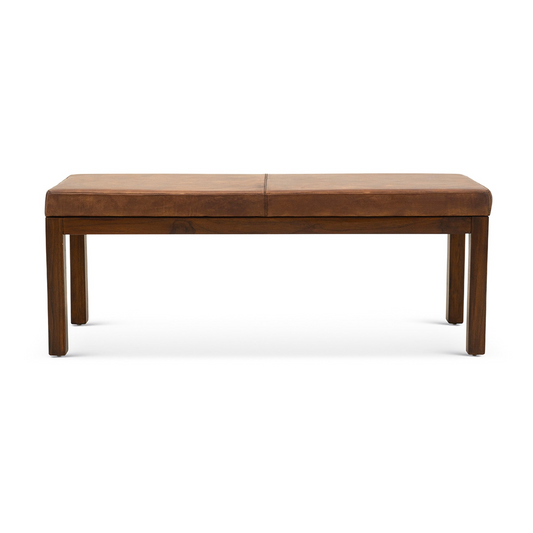 Austin Antique Tan Leather Bench With Lines