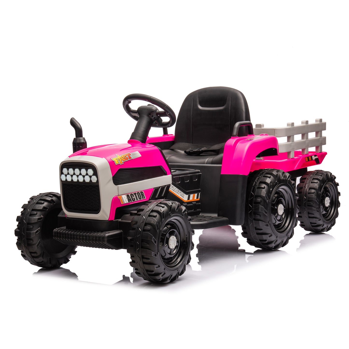 Ride On Tractor With Trailer,24V Battery Powered Electric Tractor Toy, 200wx2motor 1.86-4.97MPH Remote Control,electric Car For Kids,Three Speed Adjustable,USB,MP3 ,Bluetooth,LED Light, Safety Belt.