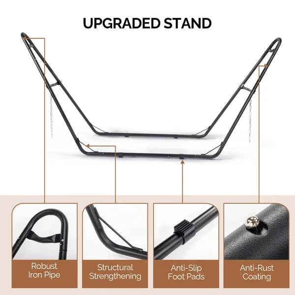 Hammock With Stand, Double-Barrel Hammock With Hammock Bed, Heavy Duty Adjustable Hammock Set For Outdoors, Patio, Yard, Garden, Beige