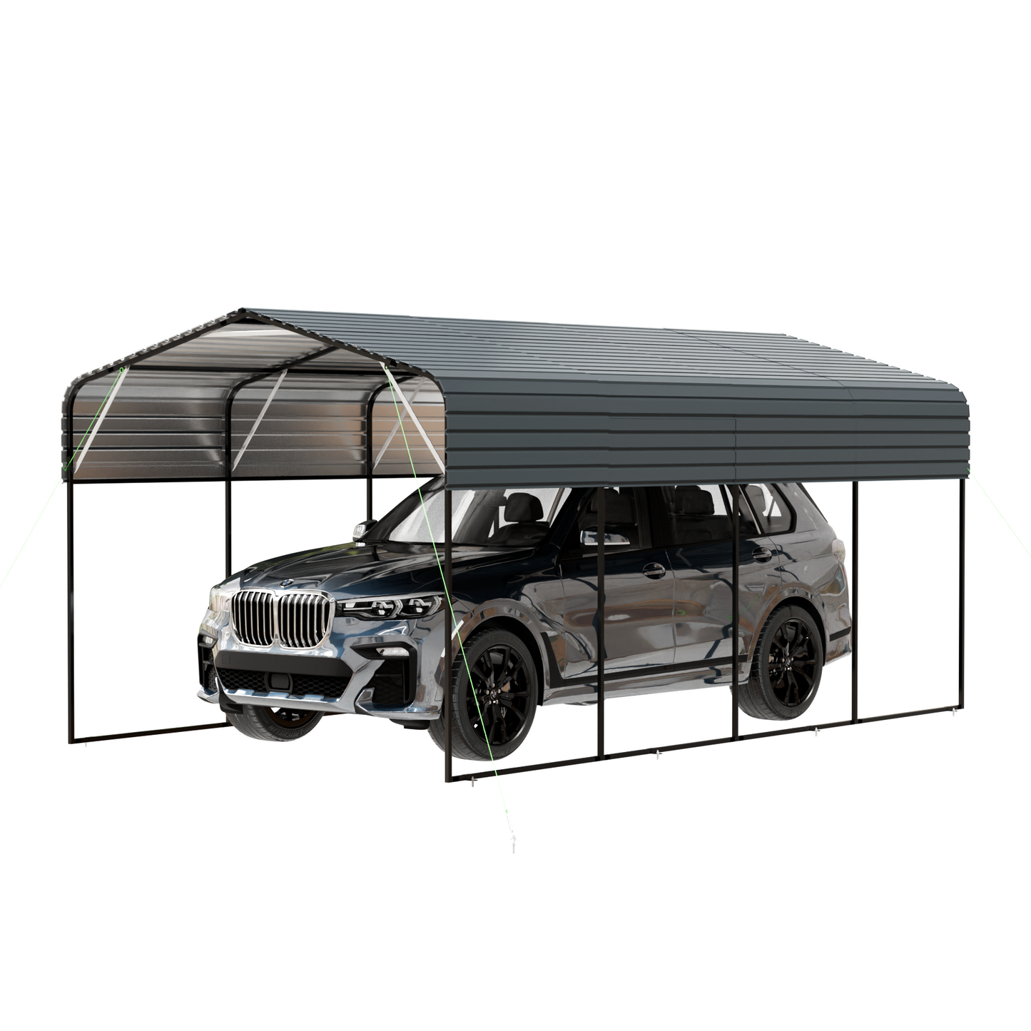 Metal Carport 11x19 FT Heavy Duty With Galvanized Steel Roof Black Frame