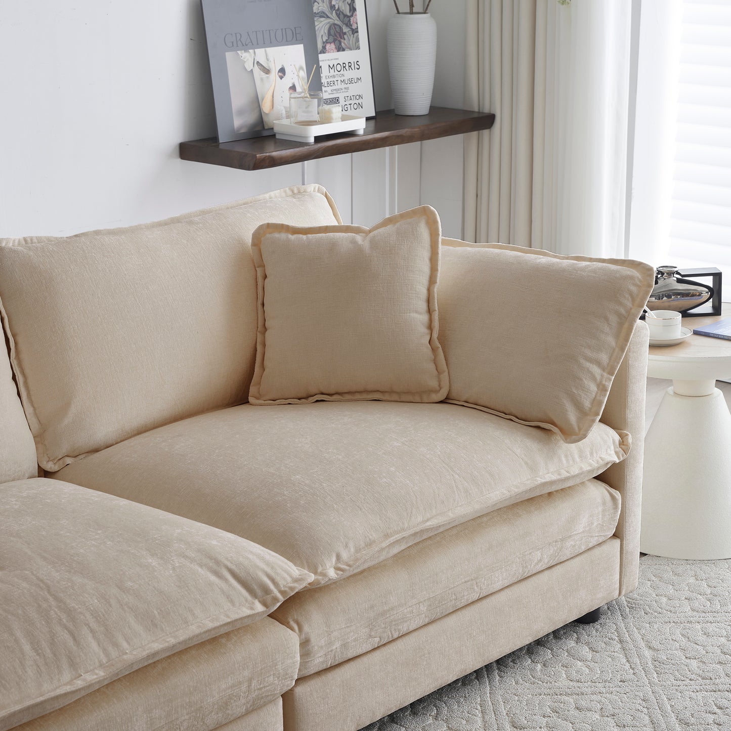 Accent Chair Set Of 2, High-end Chenille Upholstered Armchairs, Living Room Side Chairs With Toss Pillow, Beige Chenille