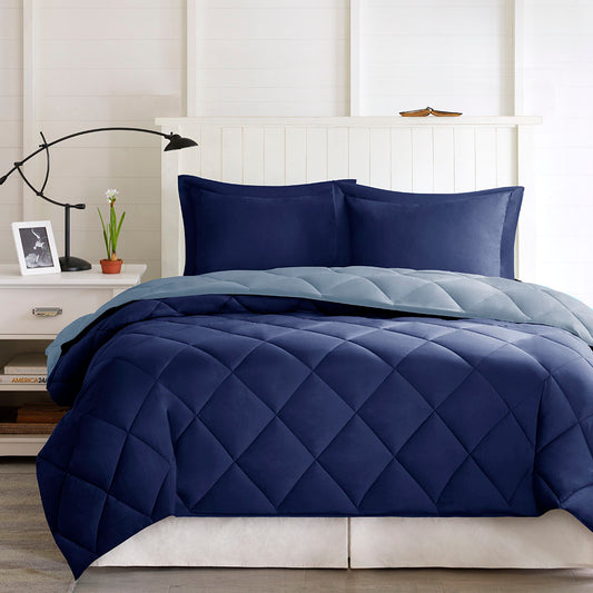 Full Queen 3  Scotchgard Diamond Quilting Reversible Down  Comforter Set