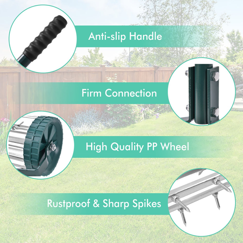 18 Inch Rolling Lawn Aerator With Anti-slip Handle And Tine Spikes Detachable Handle For Sand, Clay, Soil, Etc