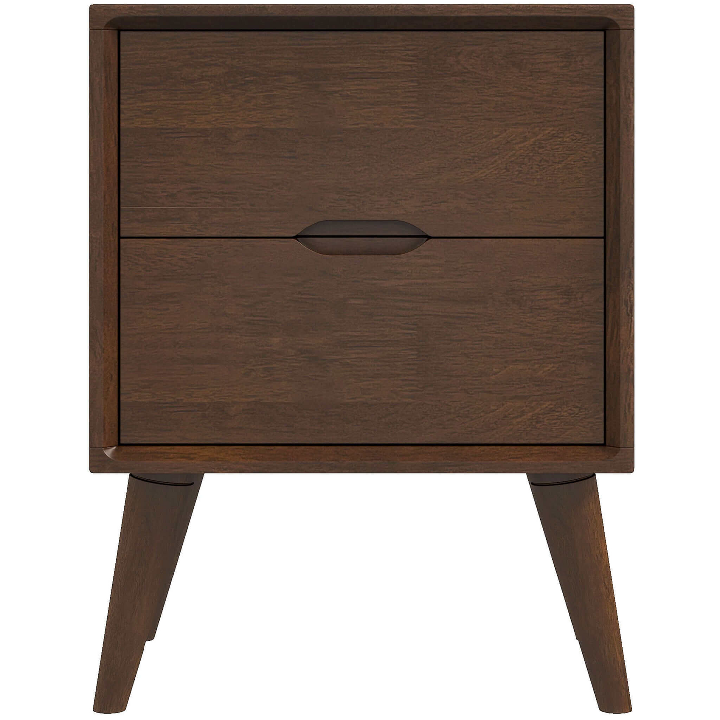 Alexandra Mid-Century Modern Night Stand With 2 Drawers In Walnut Brown Solid Wood 24.8  H X 17.7  W X 15.7  D