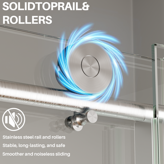 Door 50-54 In W X 75 In H Frameless Shower , Sliding Shower Door With 5 16 8mm  Clear Tempered Glass Shower Door, Easy To Clean Bathroom, Silent Soft-Close Design, Easy To Install,Brushed Nickel