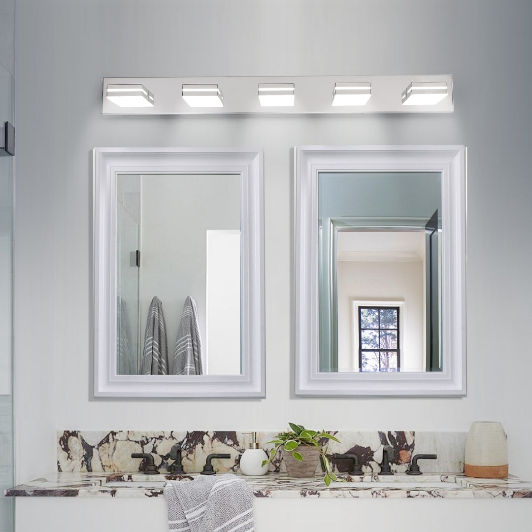 Modern Chrome LED Vanity Light, 5-Lights Wall Sconce For Bathroom And Mirror, Sleek Minimalist Design, Energy-Efficient, Easy To Install