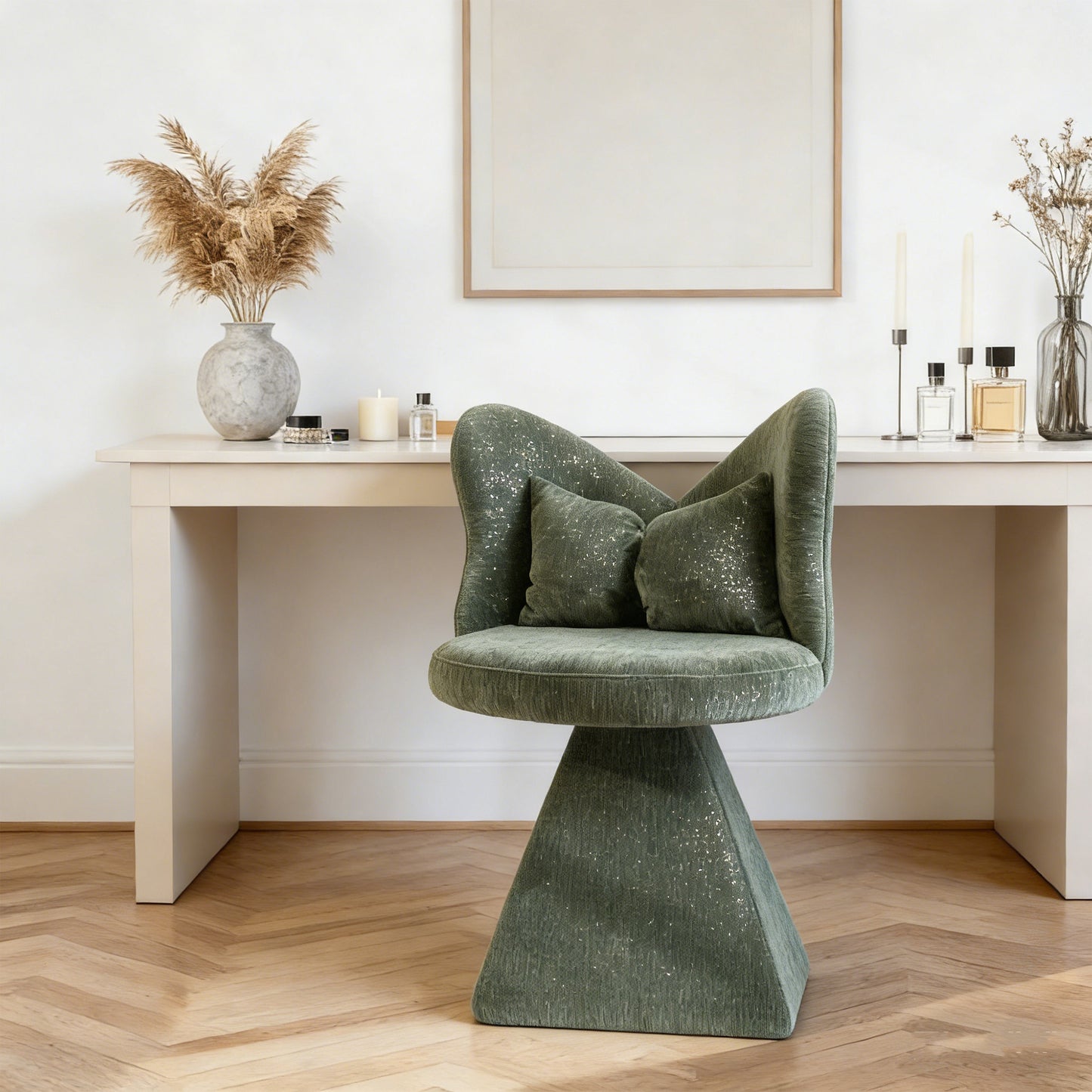 Vanity Chair With Butterfly Back,Swivel Accent Chair Dining Chairs,Makeup Stool For Bedroom Dressing Table,Suitable For Living Room,Dining Room,Study,Recreational Areas Green