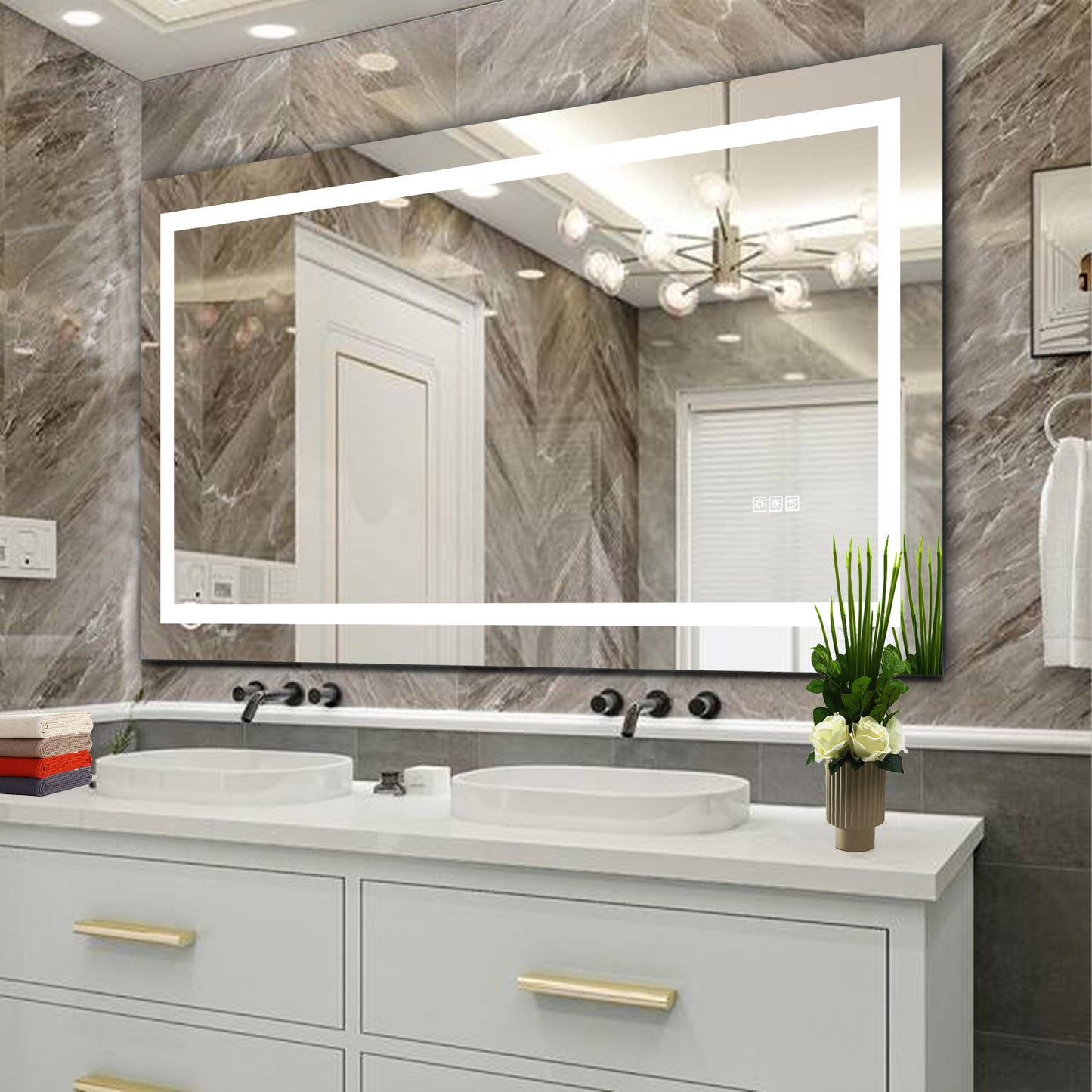 60  X 32  LED Bathroom Mirror With Anti-Fog And Touch Sensor - Modern Frameless Lighted Wall Mirror For Bathroom Vanity, Shower Room, Or Dressing Area