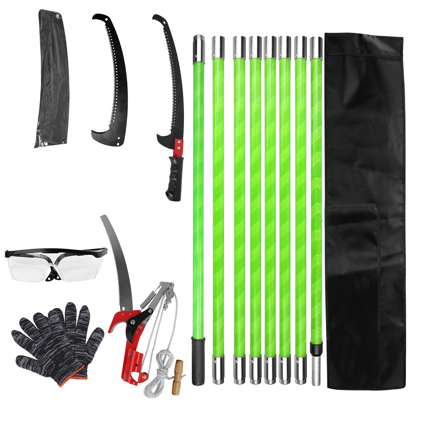 4M-8M Size Options -- 1Pc 2 In 1 Extra Long Manual Pole Saw Extendable Tree Pruner For High Branches With Pruner Scissors 2 Double-hooked Saw Blades Goggles Gloves